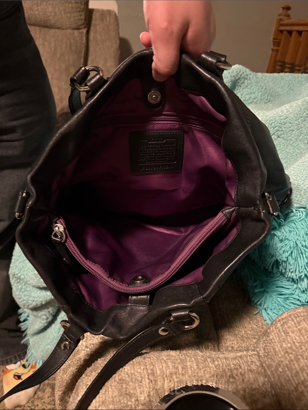 Coach Metallic Black Leather Shoulder Bag with Silver Hardware - Picture 11 of 12